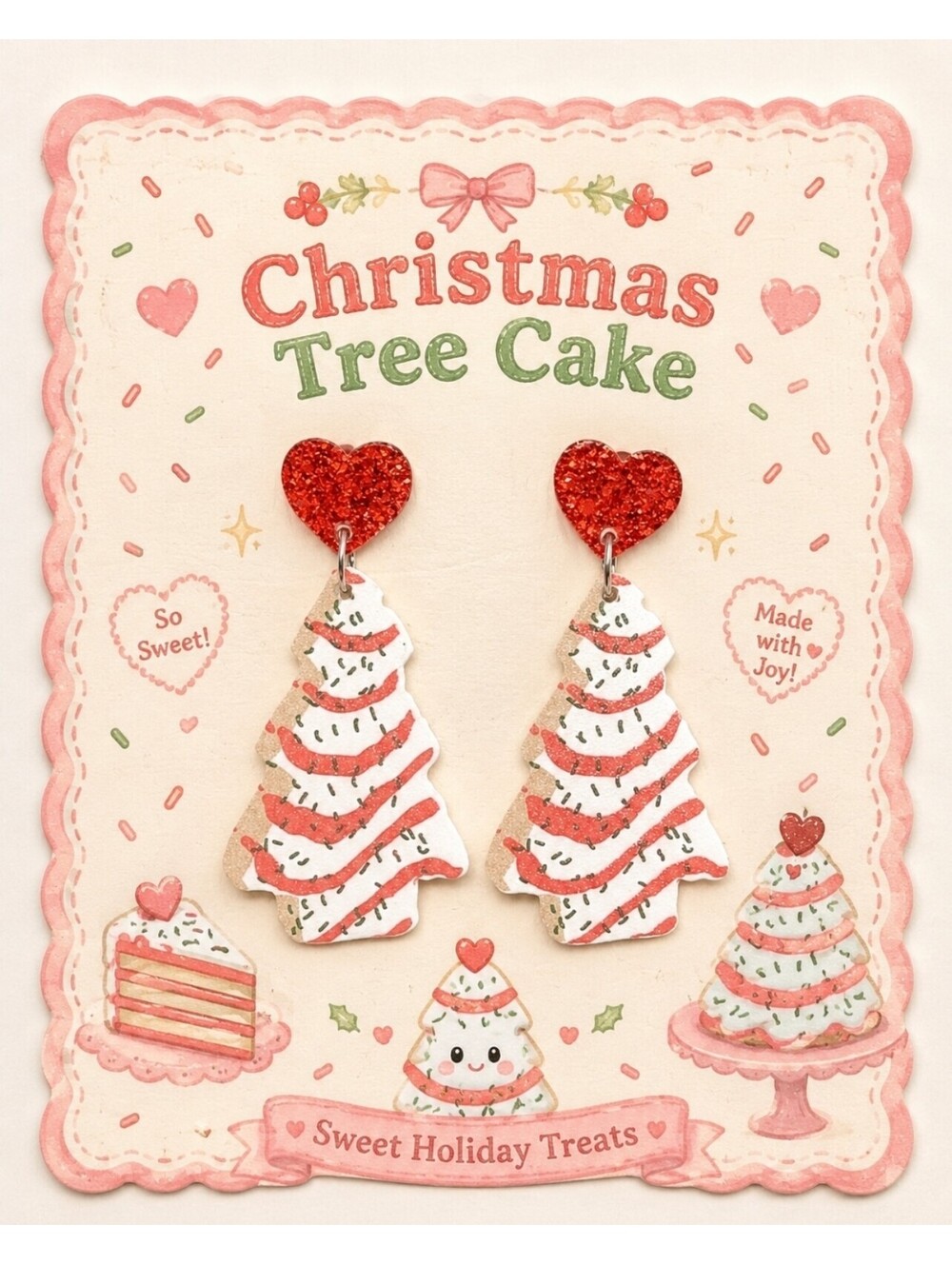 Little Debbie's Christmas Tree Cake Plastic Holiday Hypoallergenic Earrings
